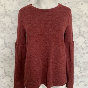 Lucky Brand Red Bell Sleeve Crew Neck Sweater
